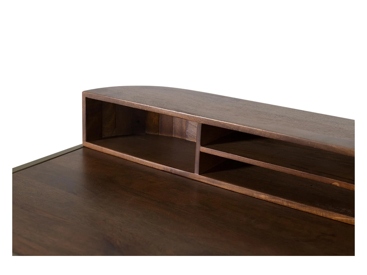 Bureau artisanal en bois de manguier avec structure dorée