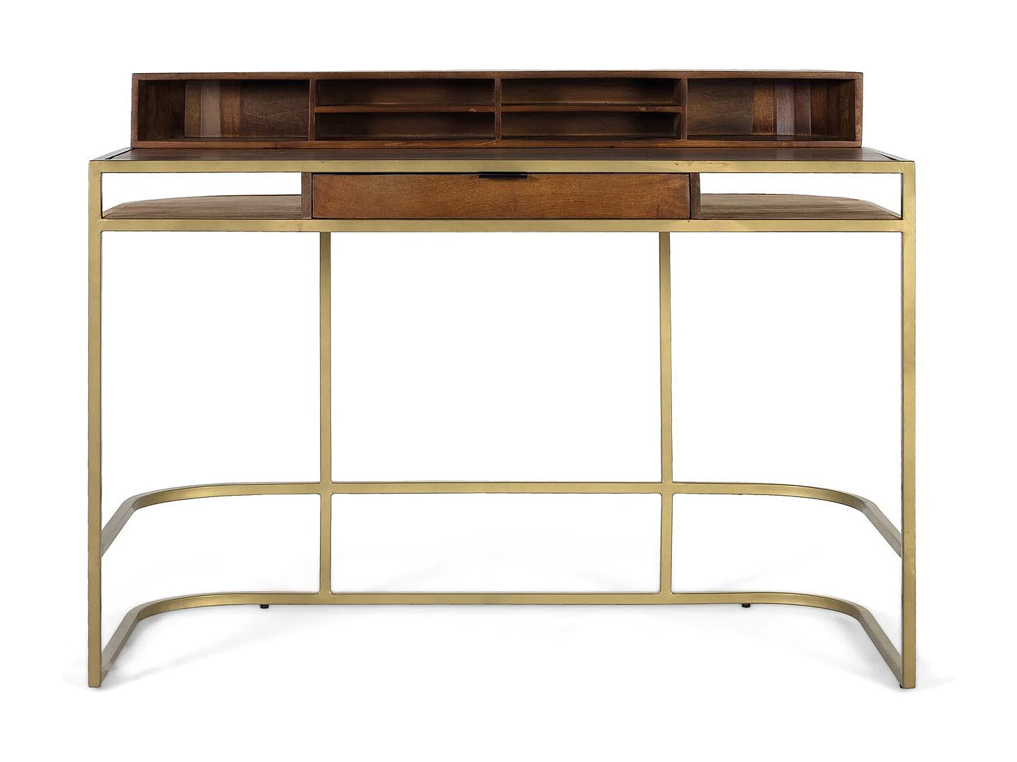 Ambachtelijk bureau in manguierhout met gouden structuur