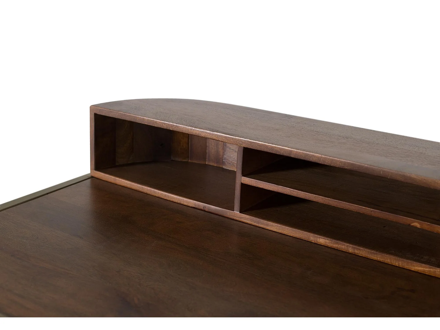 Bureau artisanal en bois de manguier avec structure dorée