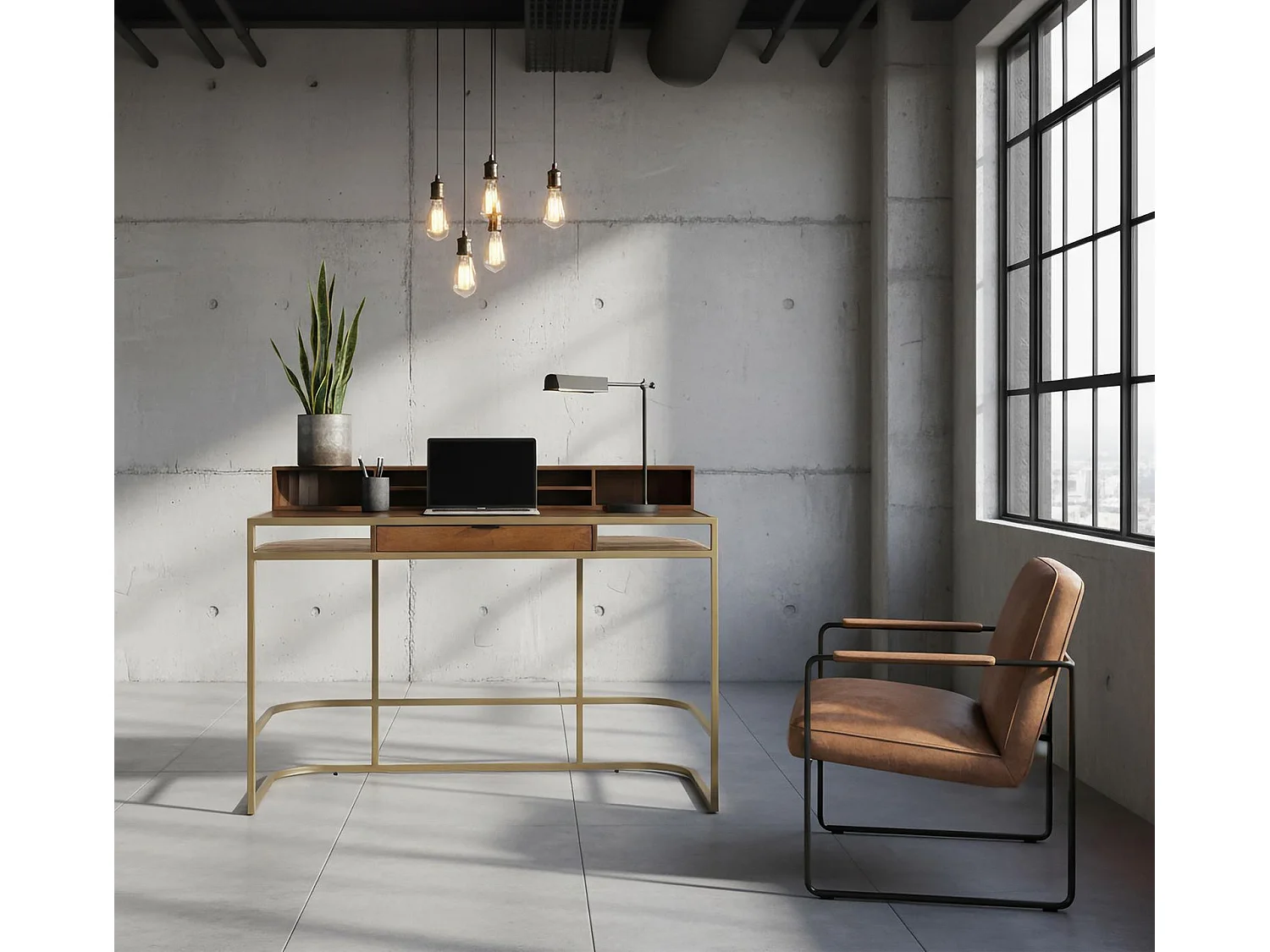 Bureau en bois de manguier 130 cm, style industriel moderne - 95 x 130 x 60 cm