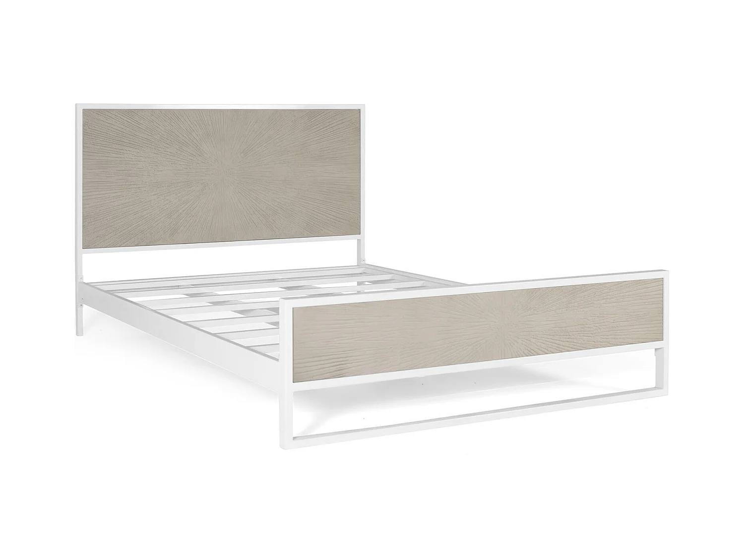 Łóżko z białego i beżowego metalu i żywicy