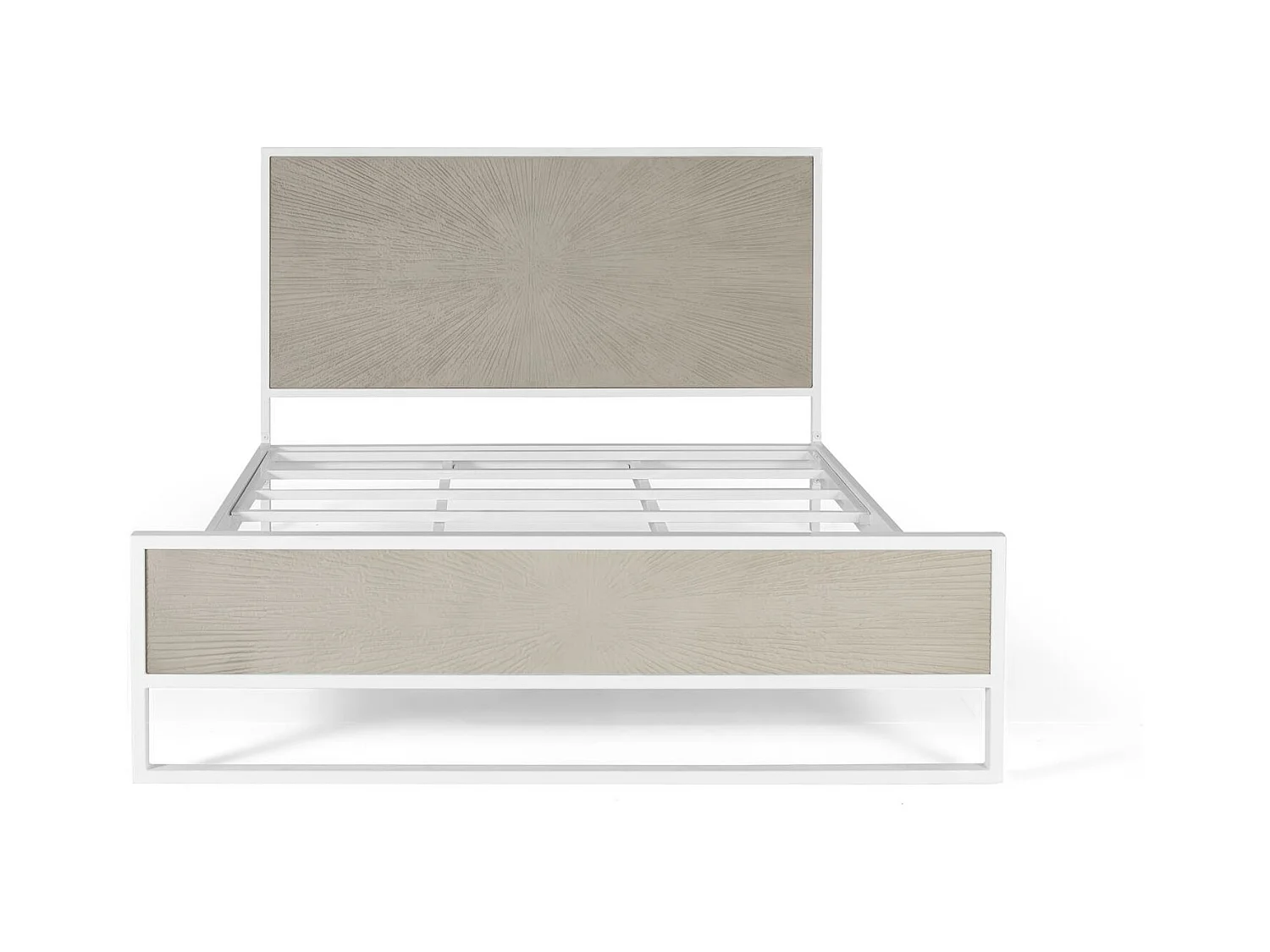 Łóżko z białego i beżowego metalu i żywicy