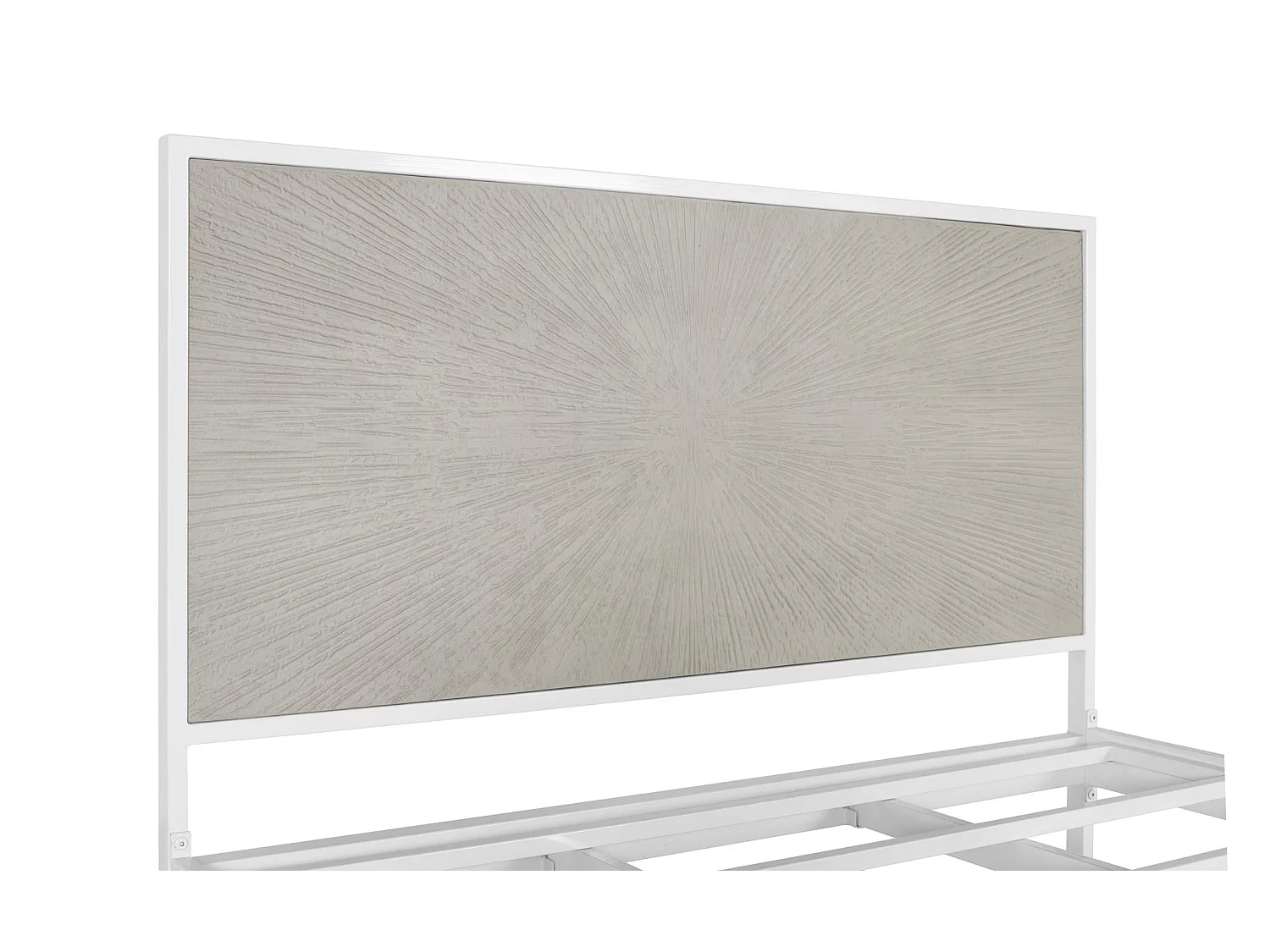 Łóżko z białego i beżowego metalu i żywicy