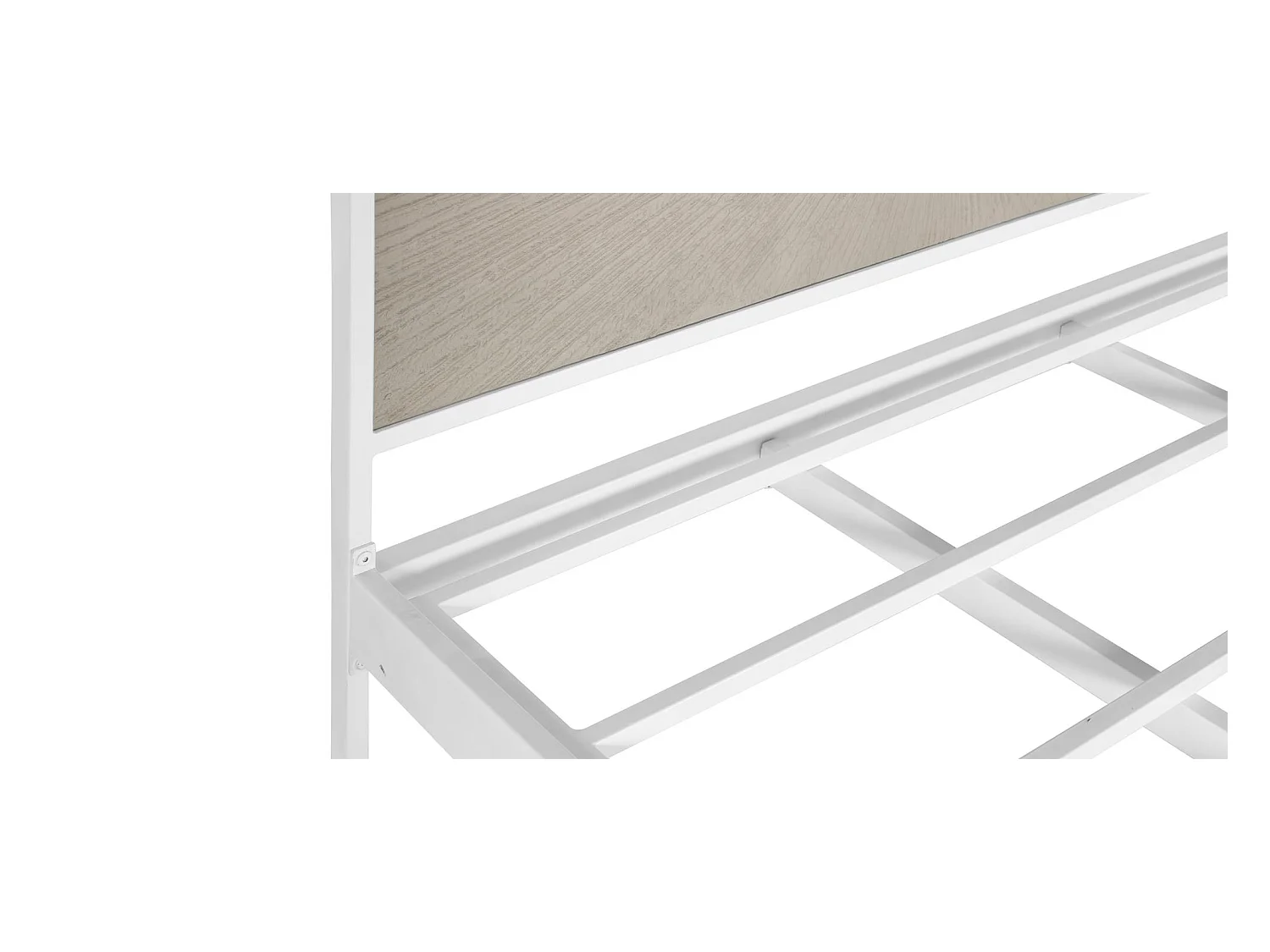 Łóżko z białego i beżowego metalu i żywicy