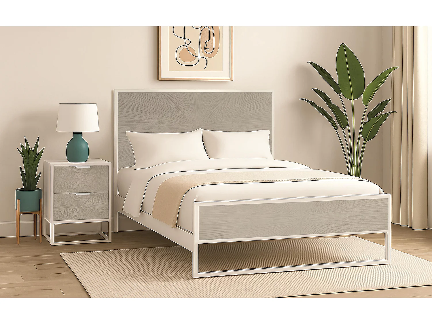 Metallbett 150 cm, moderner Industriestil - 110 x 150 x 200