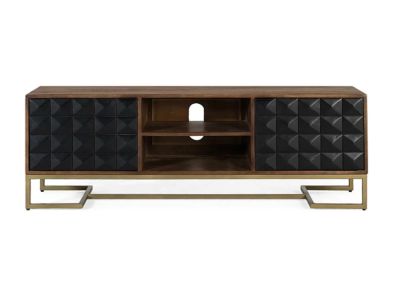 Ręcznie wykonana szafka RTV z drewna mango ze złotymi nogami, 150 cm