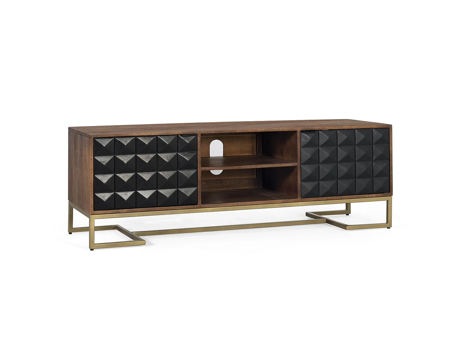 Håndlavet TV-bord i mangotræ med guldfarvede ben, 150 cm