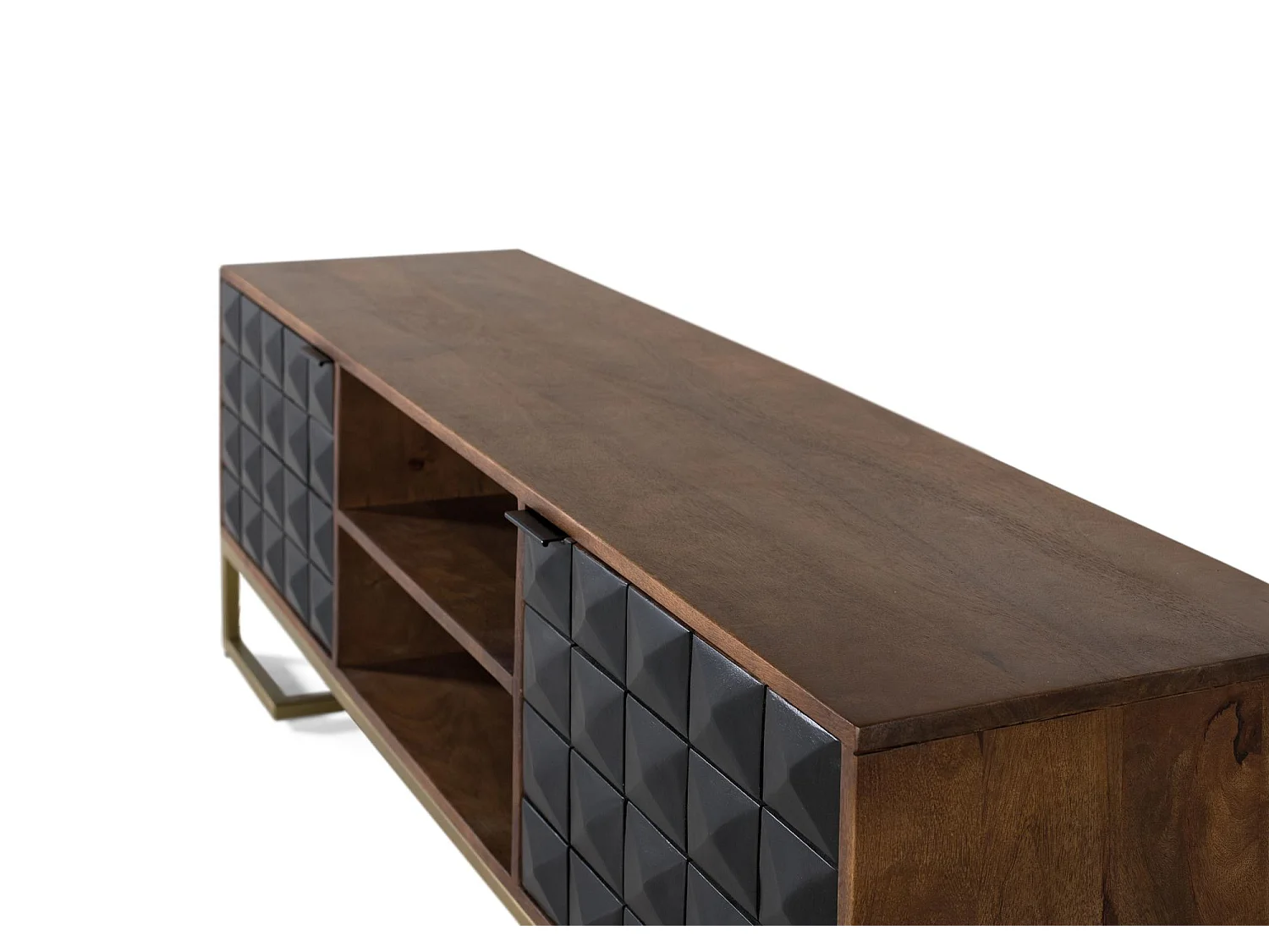 Håndlavet TV-bord i mangotræ med guldfarvede ben, 150 cm