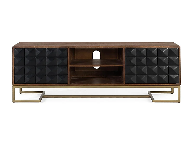 Hoofd-tv-meubel in manguierhout met gouden poten 150 cm