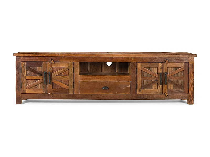 Szafka RTV z 2 drzwiami, 1 szufladą i wnęką wykonana z odzyskanego drewna