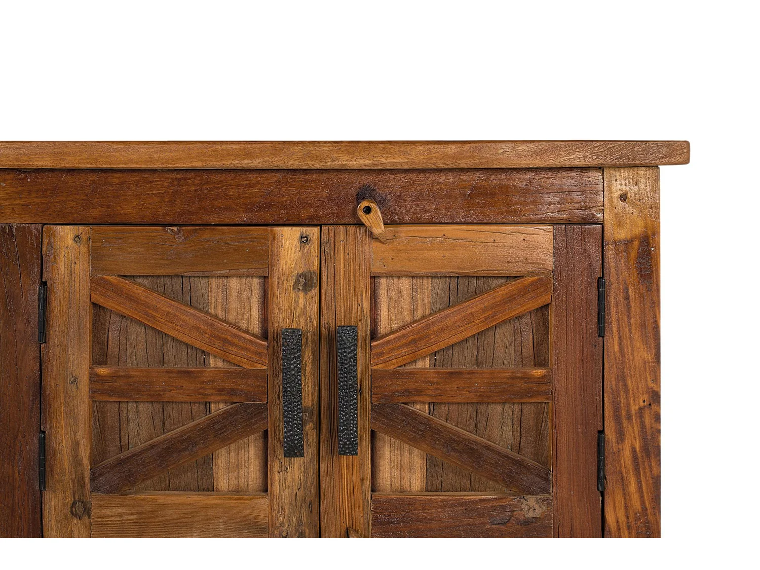 Meuble TV en bois recyclé 220 cm, style rustique moderne - 60 x 220 x 40 cm