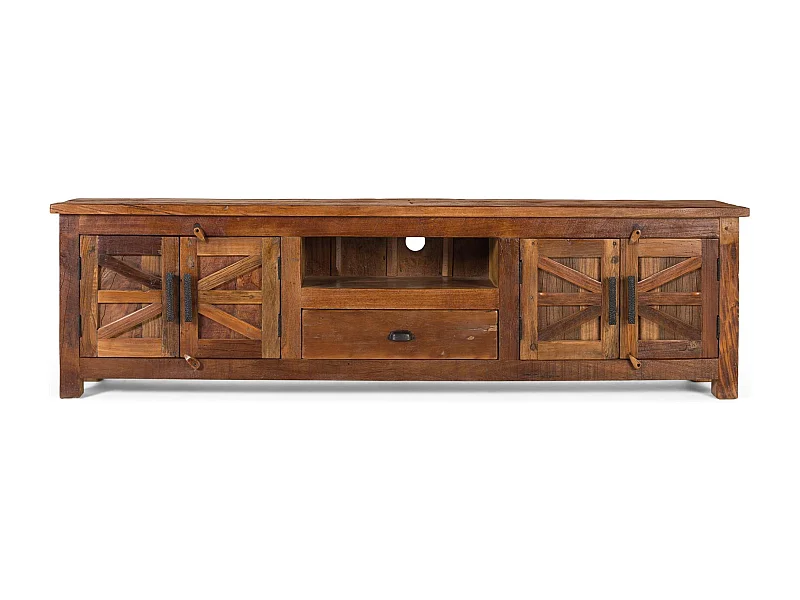 TV-meubel met 2 deuren, 1 kast en een nis in gerecycled hout