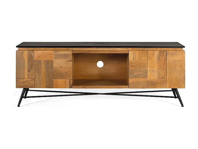 Szafka RTV z drewna mango w naturalnym wykończeniu, 150 cm