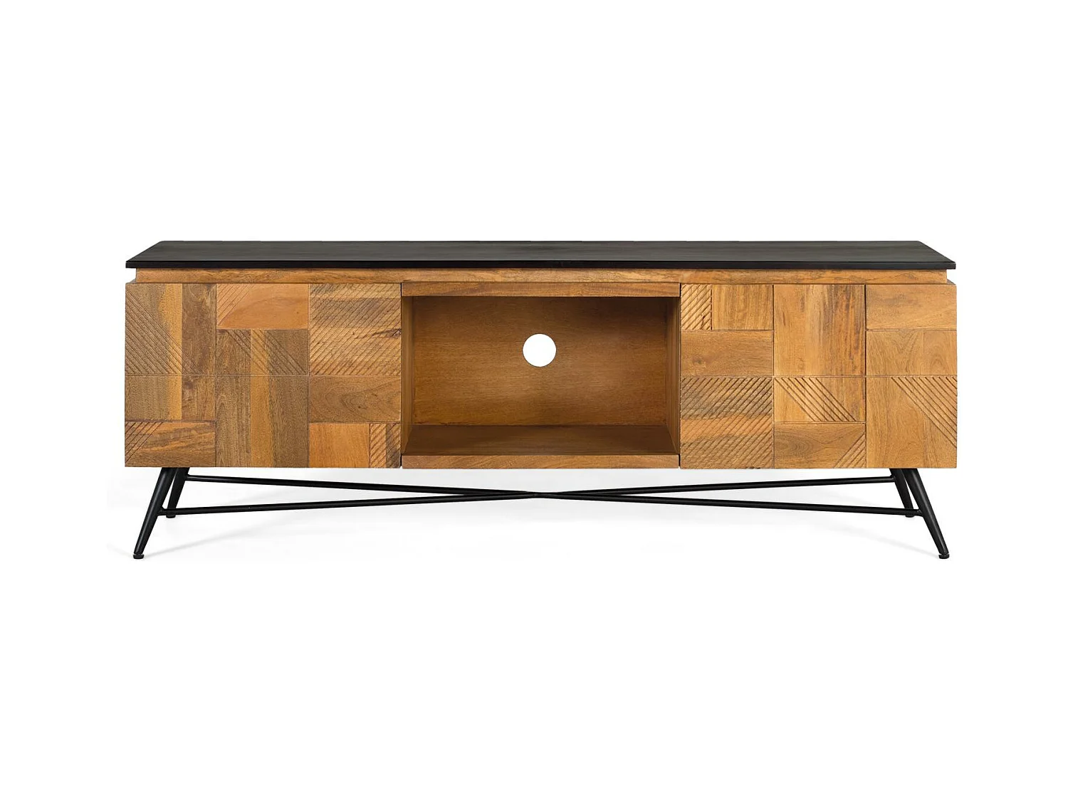 Móvel de TV em madeira de manga com acabamento natural, 150 cm