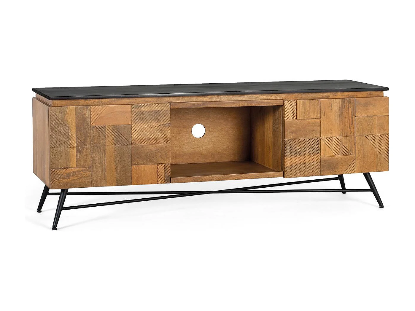 Meuble TV en bois de manguier finition naturelle, 150 cm