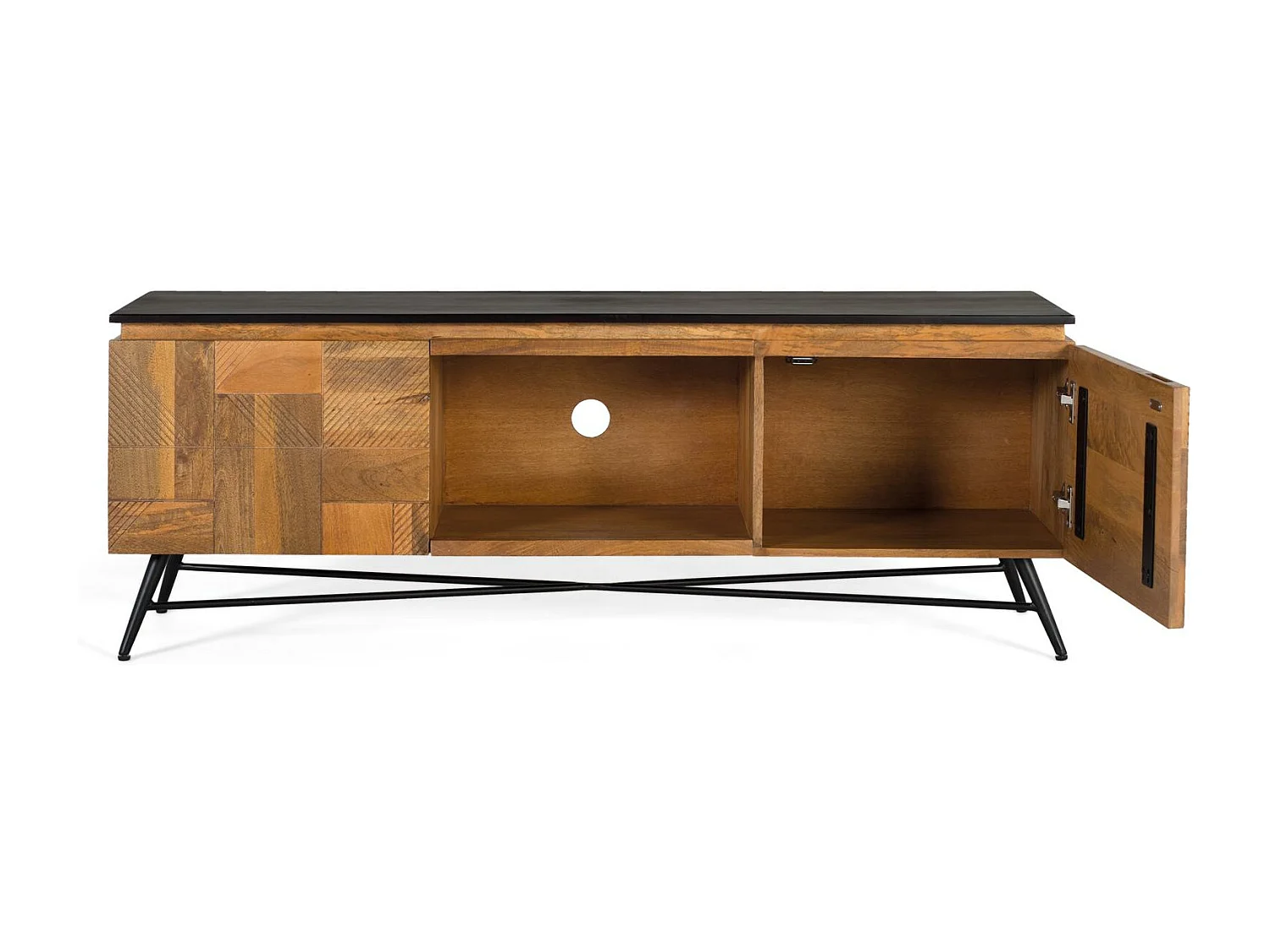 Meuble TV en bois de manguier finition naturelle, 150 cm