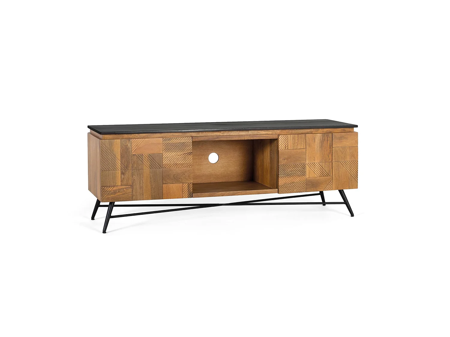 Tv-meubel van mangohout, 150 cm, retro-moderne stijl - 55x150x40