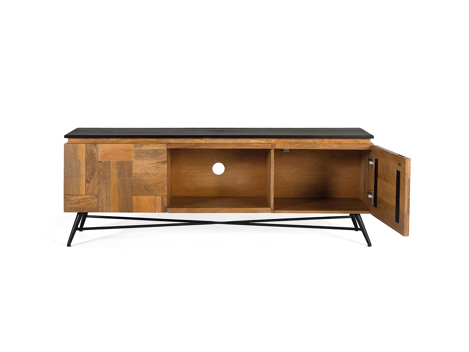 Tv-meubel van mangohout, 150 cm, retro-moderne stijl - 55x150x40