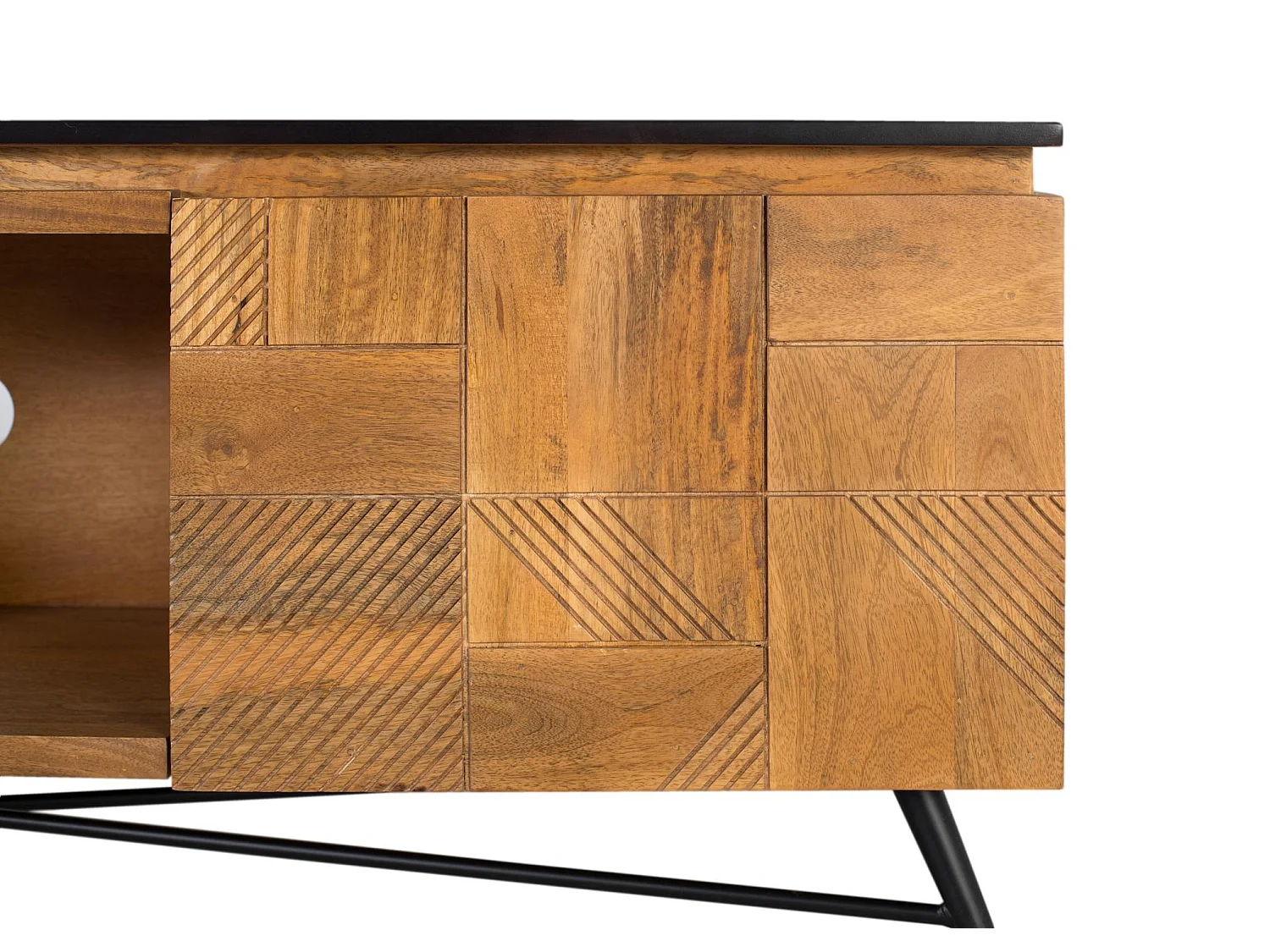 Tv-meubel van mangohout, 150 cm, retro-moderne stijl - 55x150x40