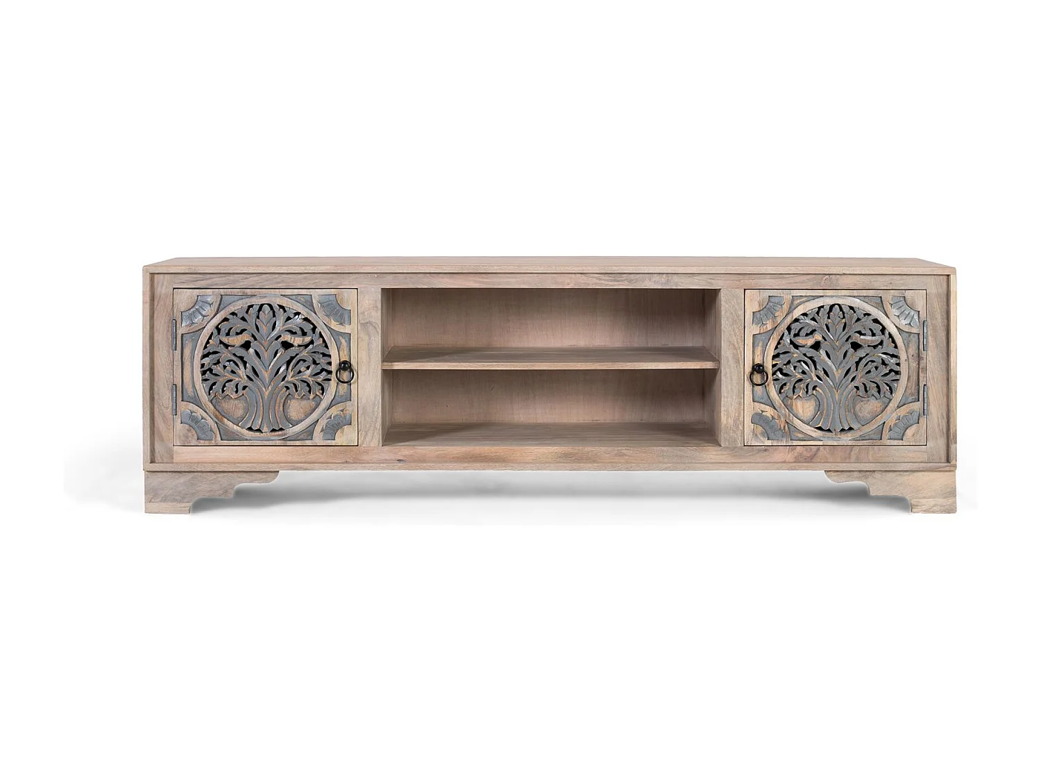 Meuble TV avec 2 portes et 2 compartiments en bois de manguier