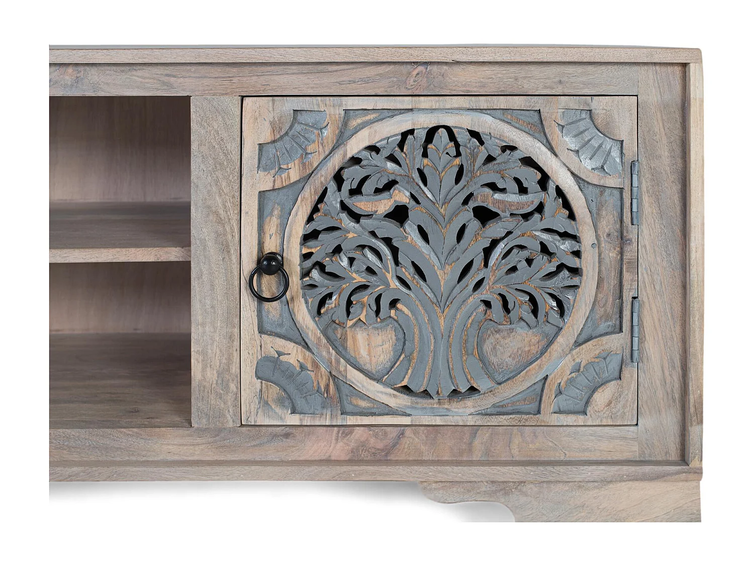 Meuble TV avec 2 portes et 2 compartiments en bois de manguier