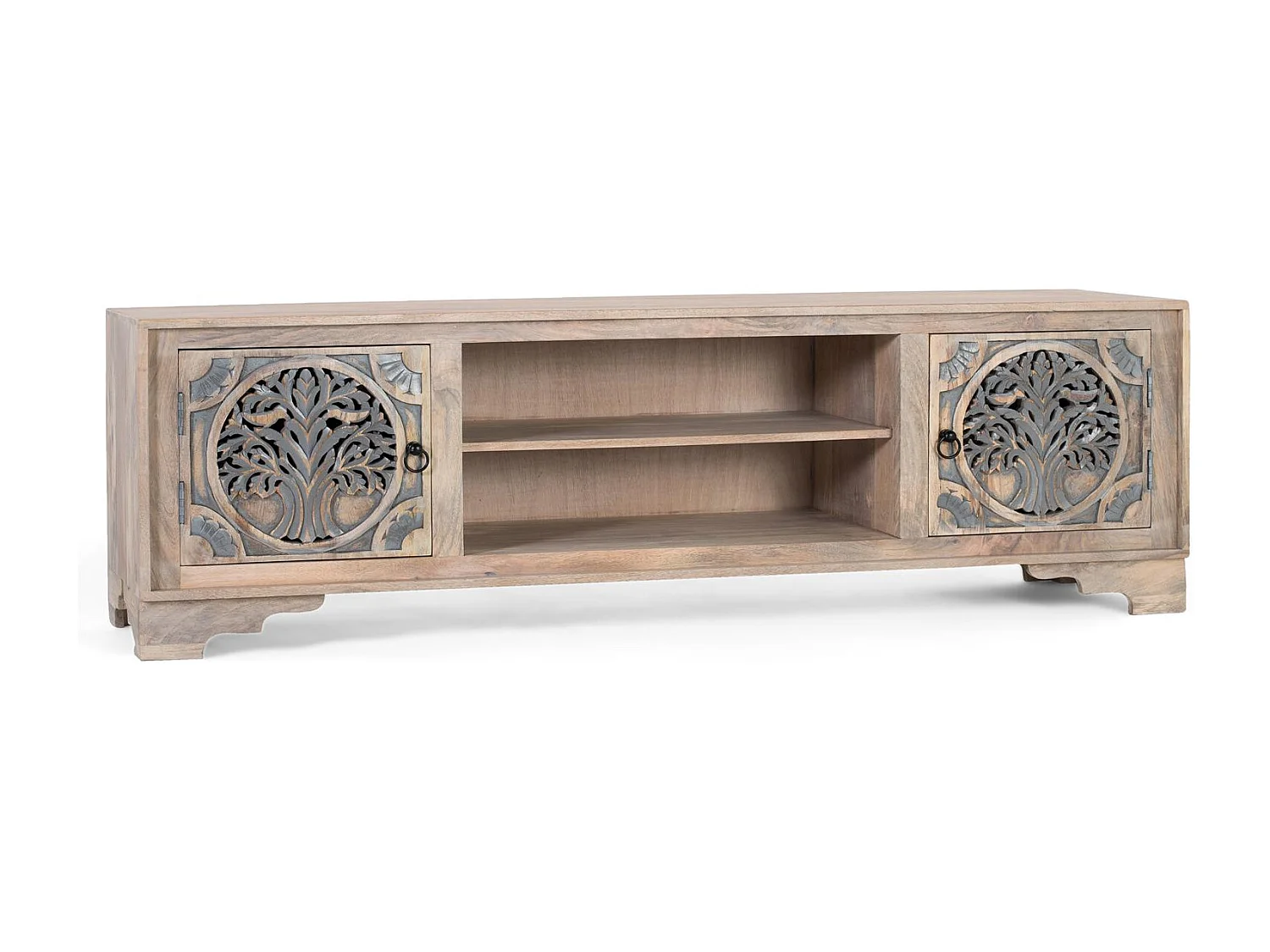 Meuble TV avec 2 portes et 2 compartiments en bois de manguier