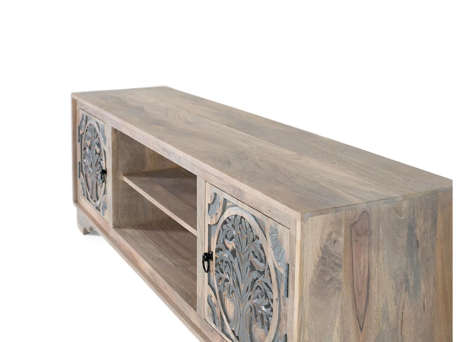 Meuble TV avec 2 portes et 2 compartiments en bois de manguier