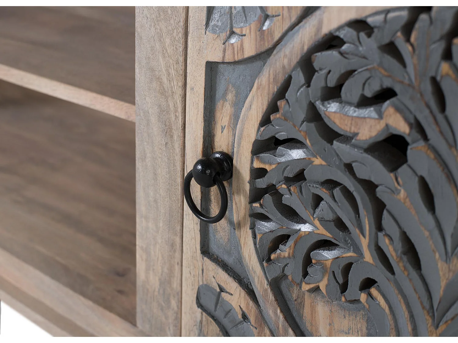 Meuble TV avec 2 portes et 2 compartiments en bois de manguier