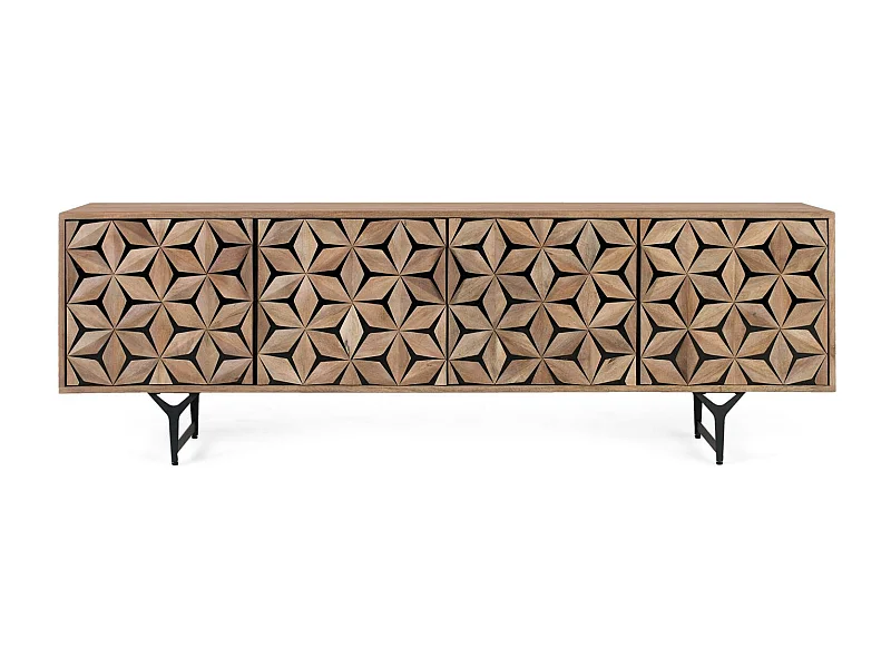 Meuble TV en bois de manguier fait main avec 4 portes, 177 cm