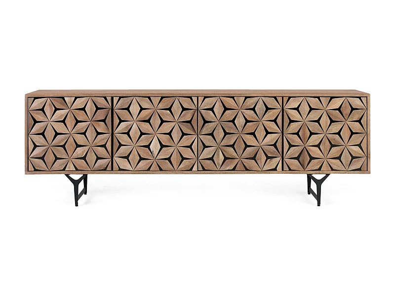 Meuble TV en bois de manguier fait main avec 4 portes, 177 cm