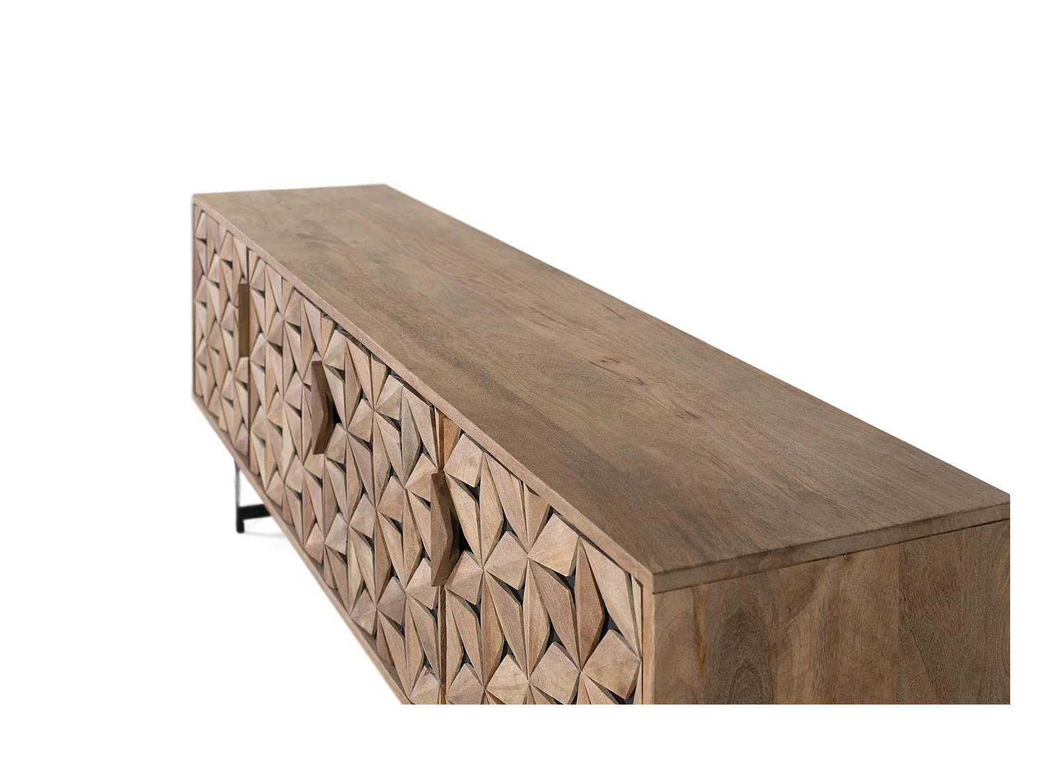 Meuble TV en bois de manguier fait main avec 4 portes, 177 cm