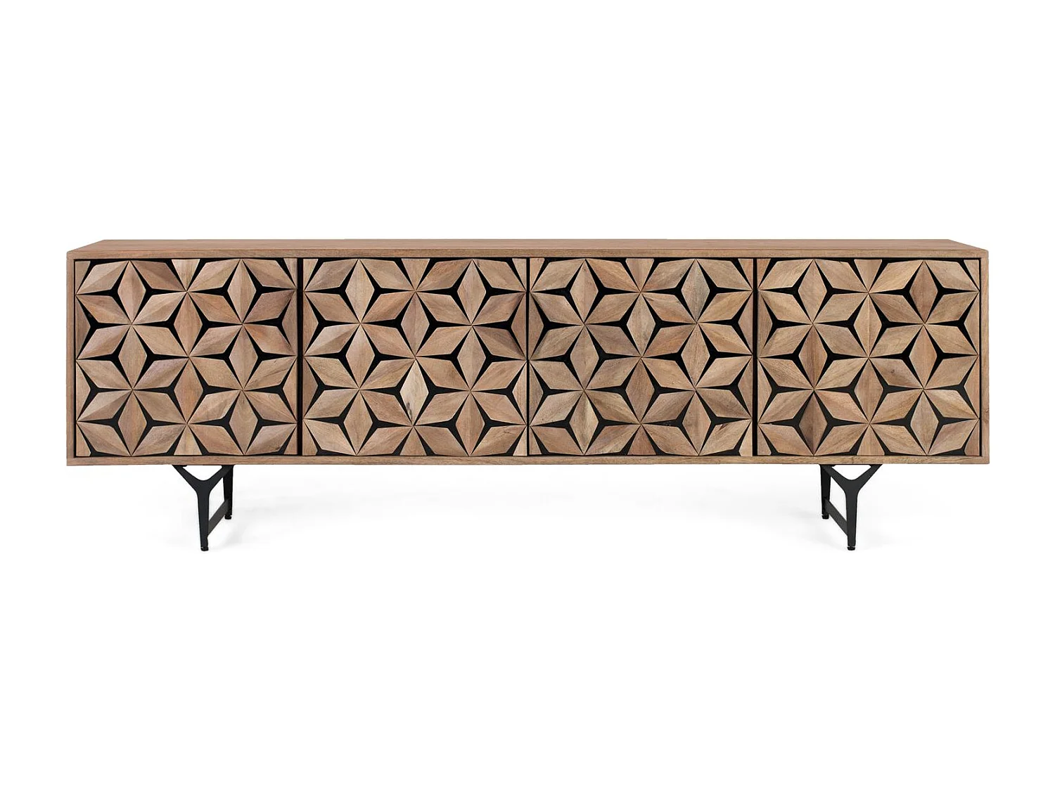 Meuble TV en bois de manguier fait main avec 4 portes, 177 cm