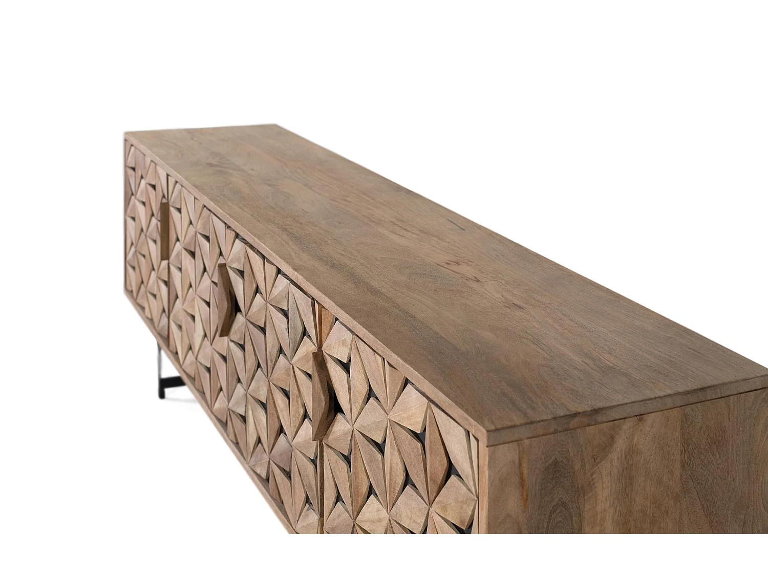 Meuble TV en bois de manguier fait main avec 4 portes, 177 cm