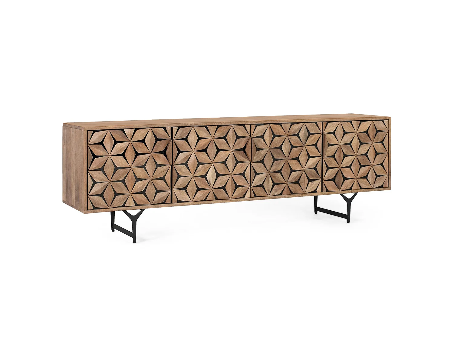 Szafka RTV z drewna mango 177 cm, styl nowoczesny, geometryczny - 58x177x40