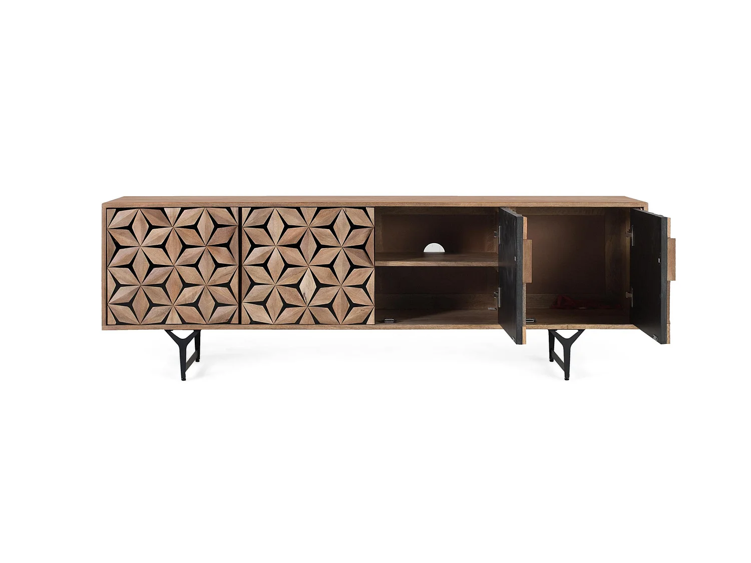 Szafka RTV z drewna mango 177 cm, styl nowoczesny, geometryczny - 58x177x40