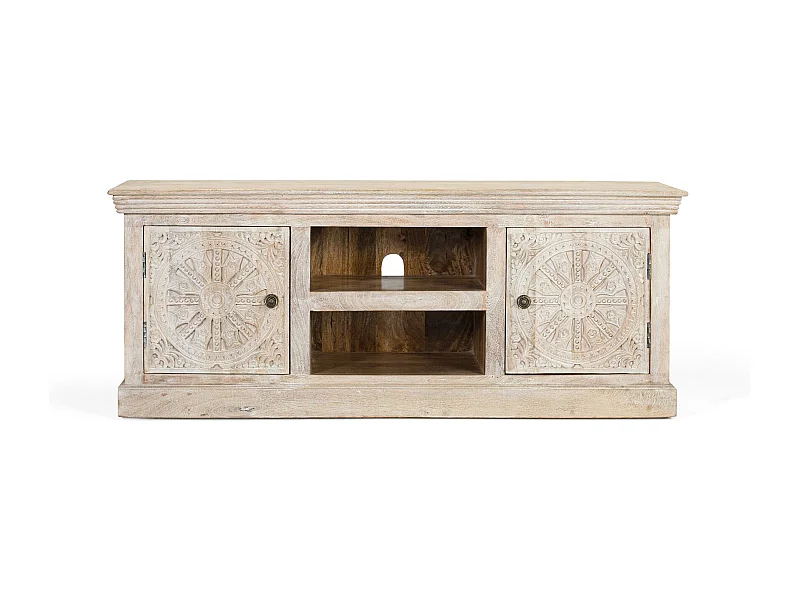 TV-meubel met 2 deuren en 2 vakken van mangohout