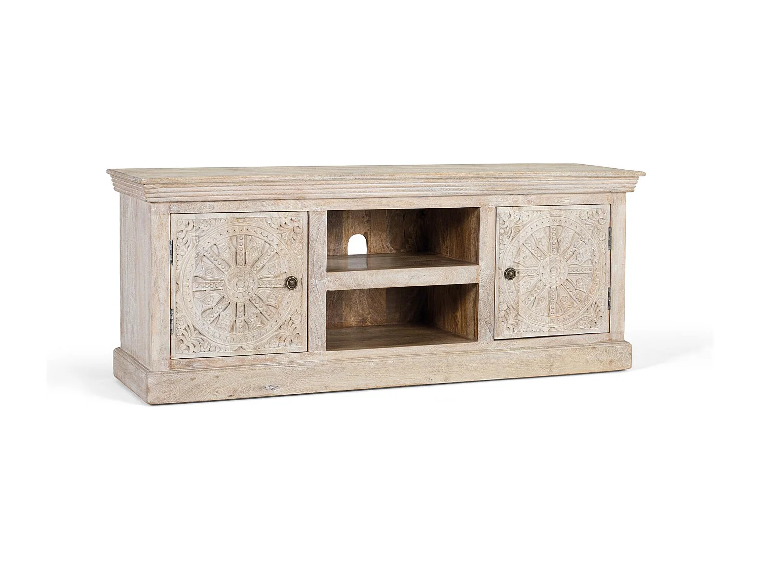 Meuble TV avec 2 portes et 2 compartiments en bois de manguier