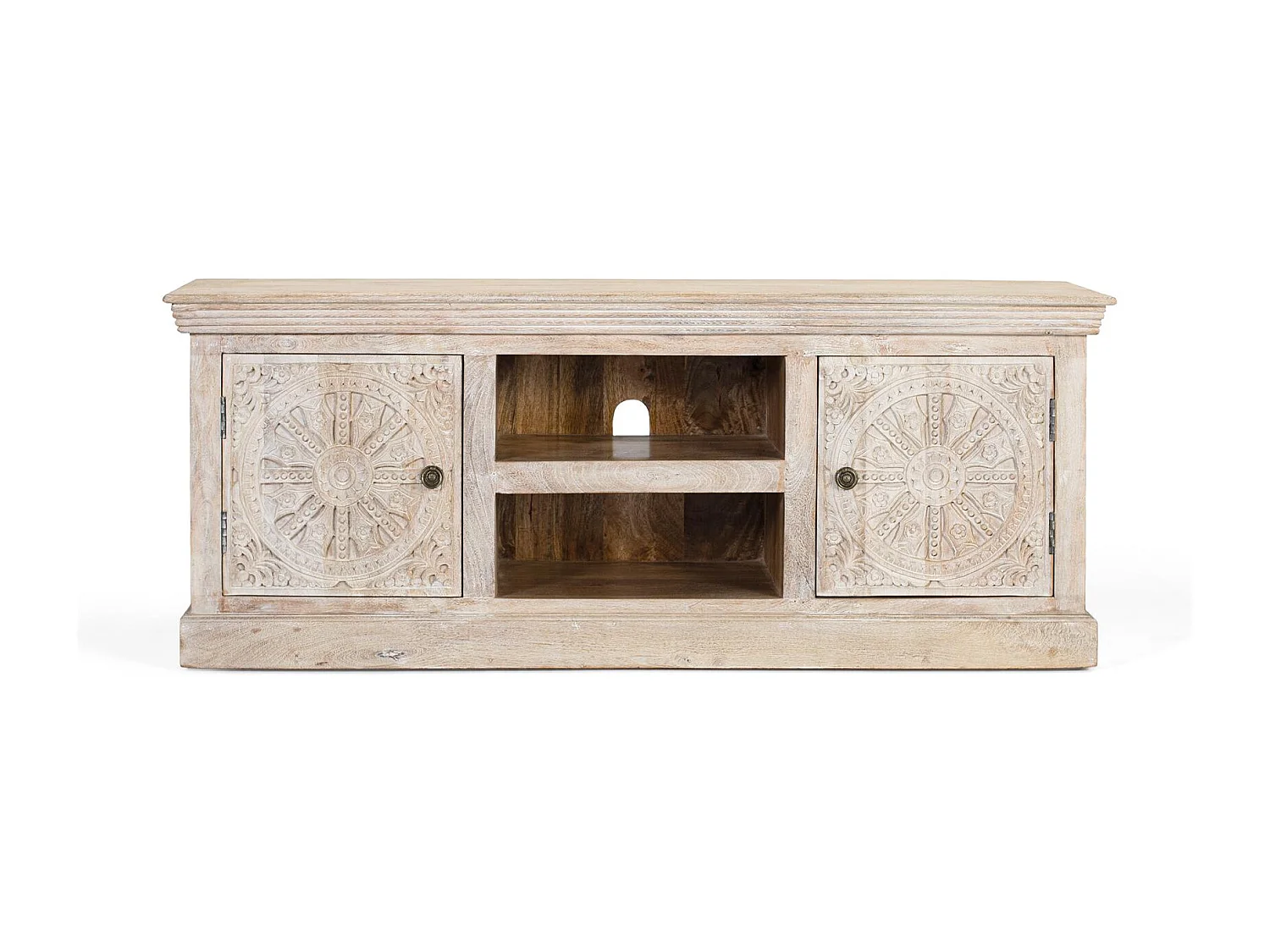 Meuble TV avec 2 portes et 2 compartiments en bois de manguier