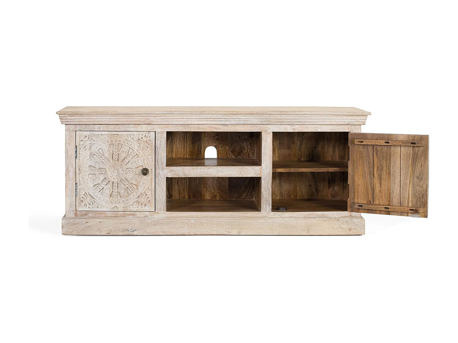 Meuble TV avec 2 portes et 2 compartiments en bois de manguier