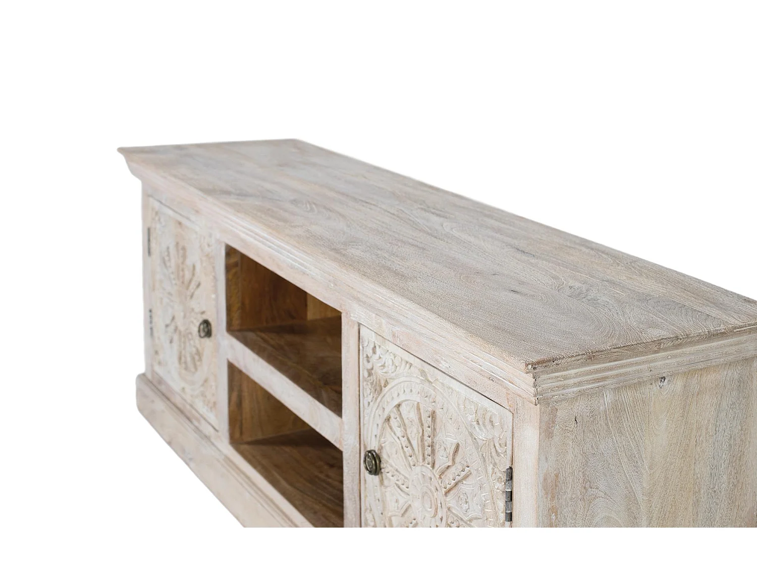 Meuble TV avec 2 portes et 2 compartiments en bois de manguier