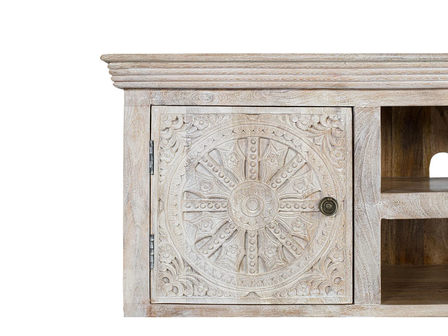 Meuble TV avec 2 portes et 2 compartiments en bois de manguier