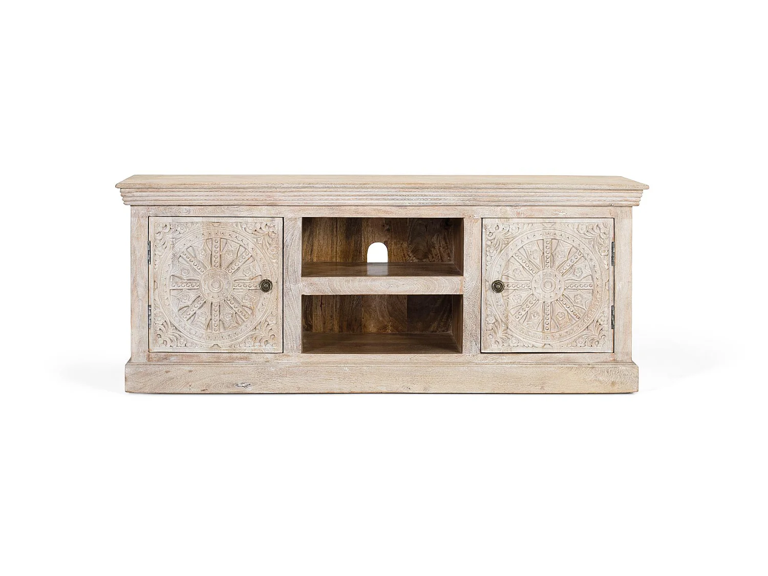 Meuble TV avec 2 portes et 2 compartiments en bois de manguier