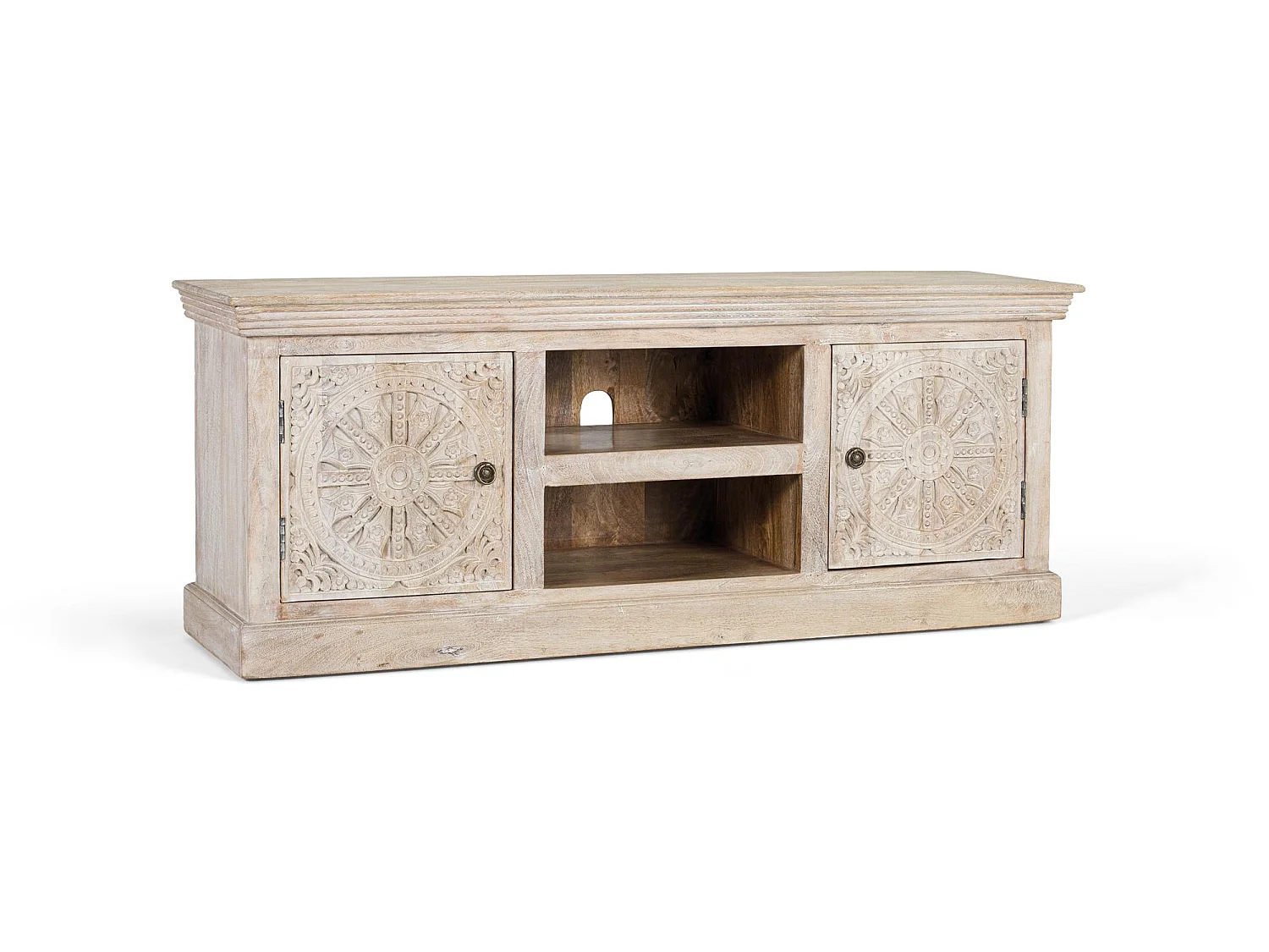 Meuble TV avec 2 portes et 2 compartiments en bois de manguier