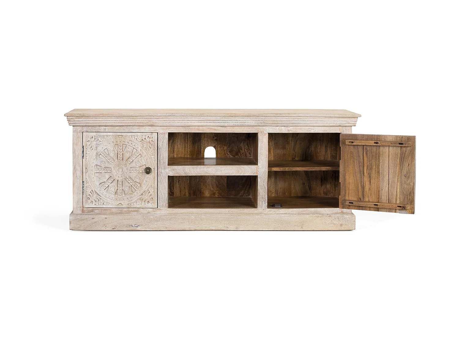 Meuble TV avec 2 portes et 2 compartiments en bois de manguier