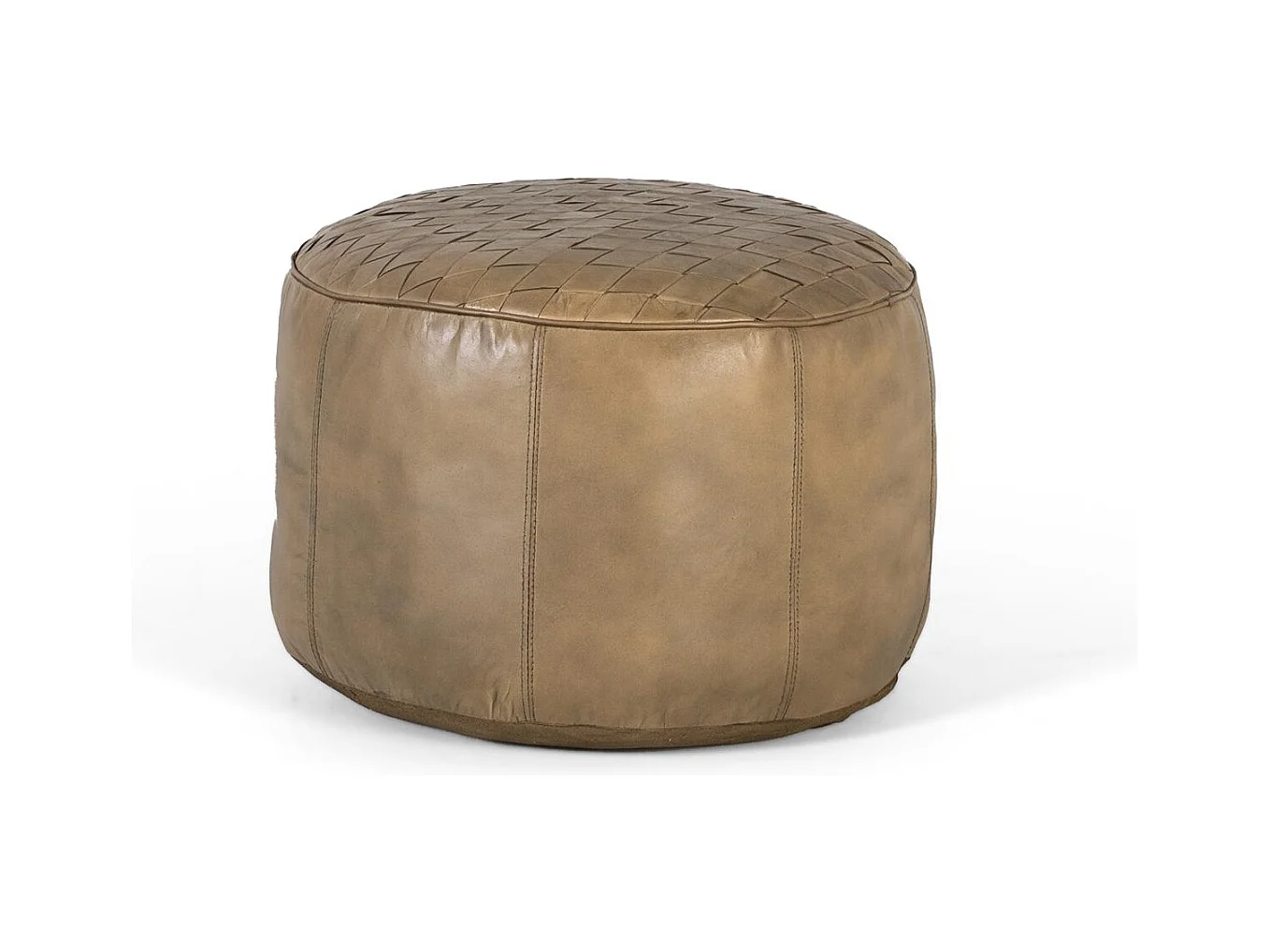 Pouf rond recouvert de cuir beige naturel