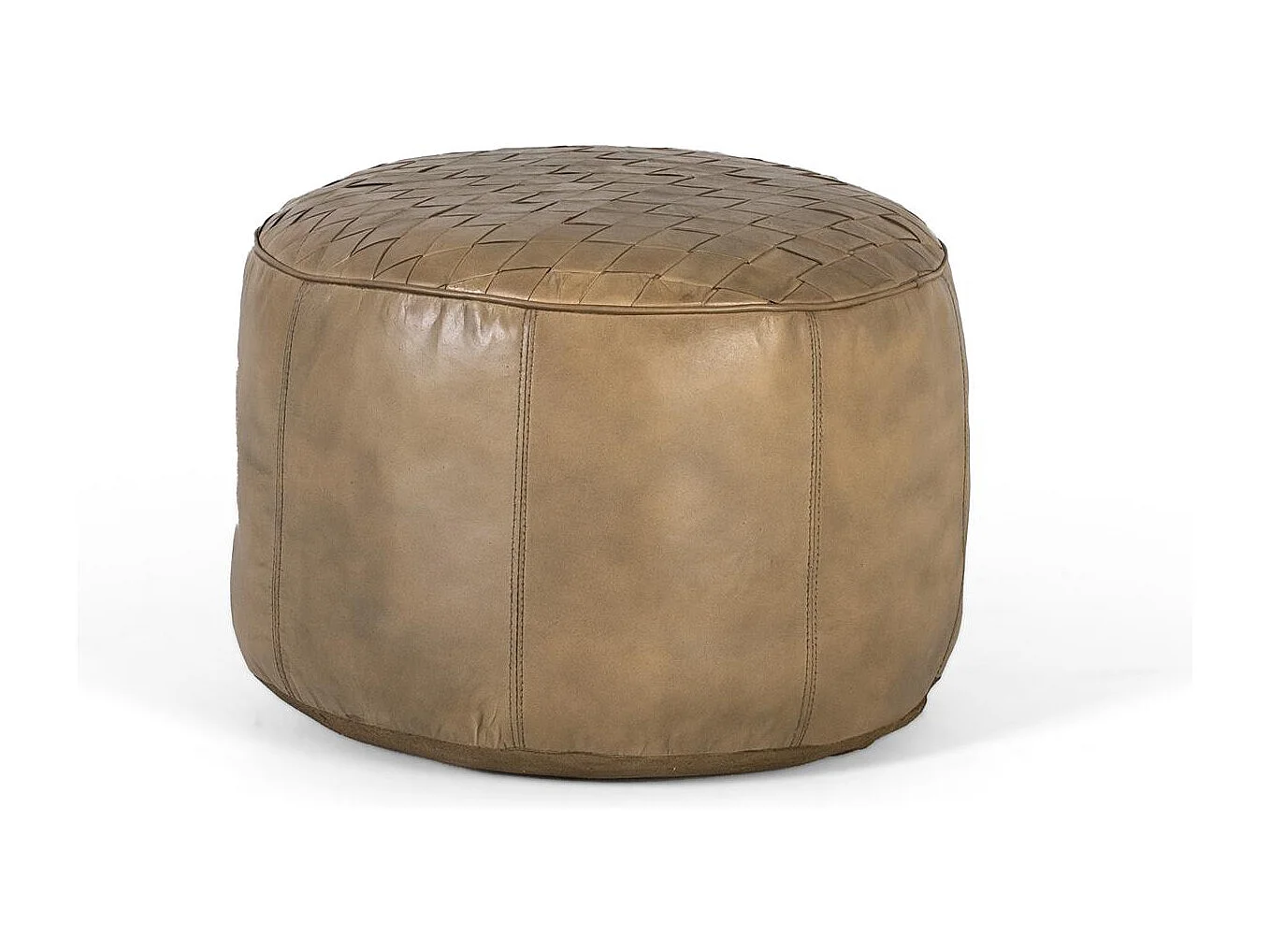 Poef rond recouvert de cuir beige naturel