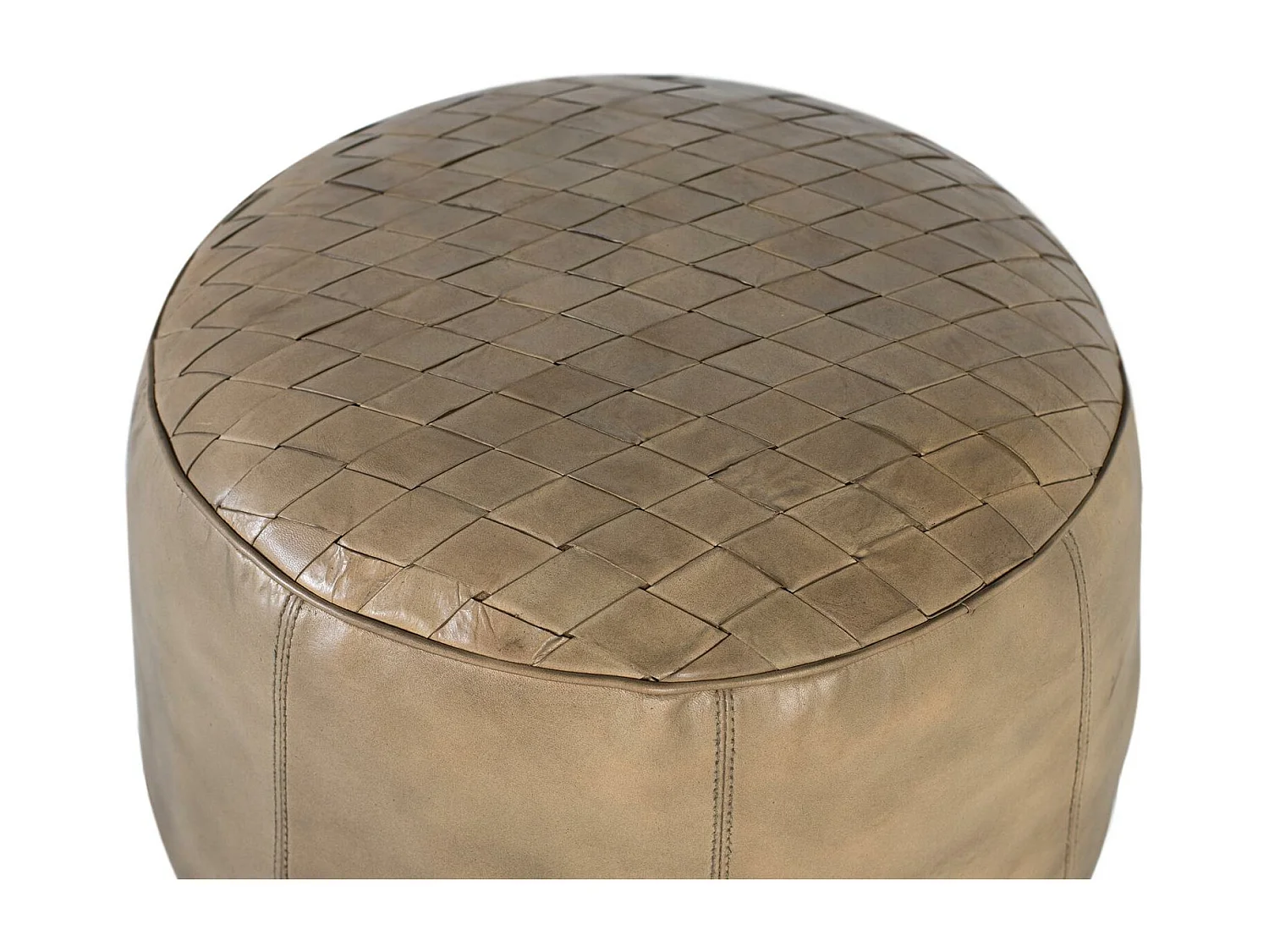 Poef rond recouvert de cuir beige naturel