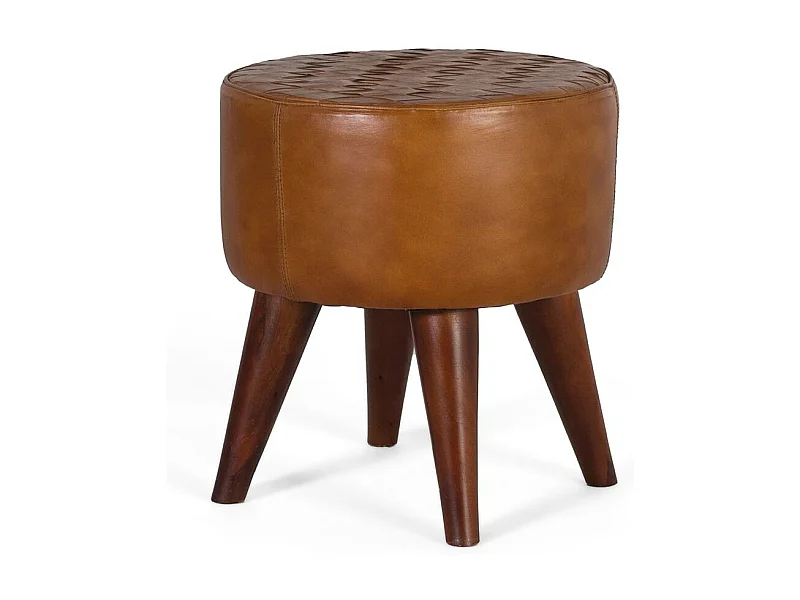 Runder Hocker mit Rindslederbezug