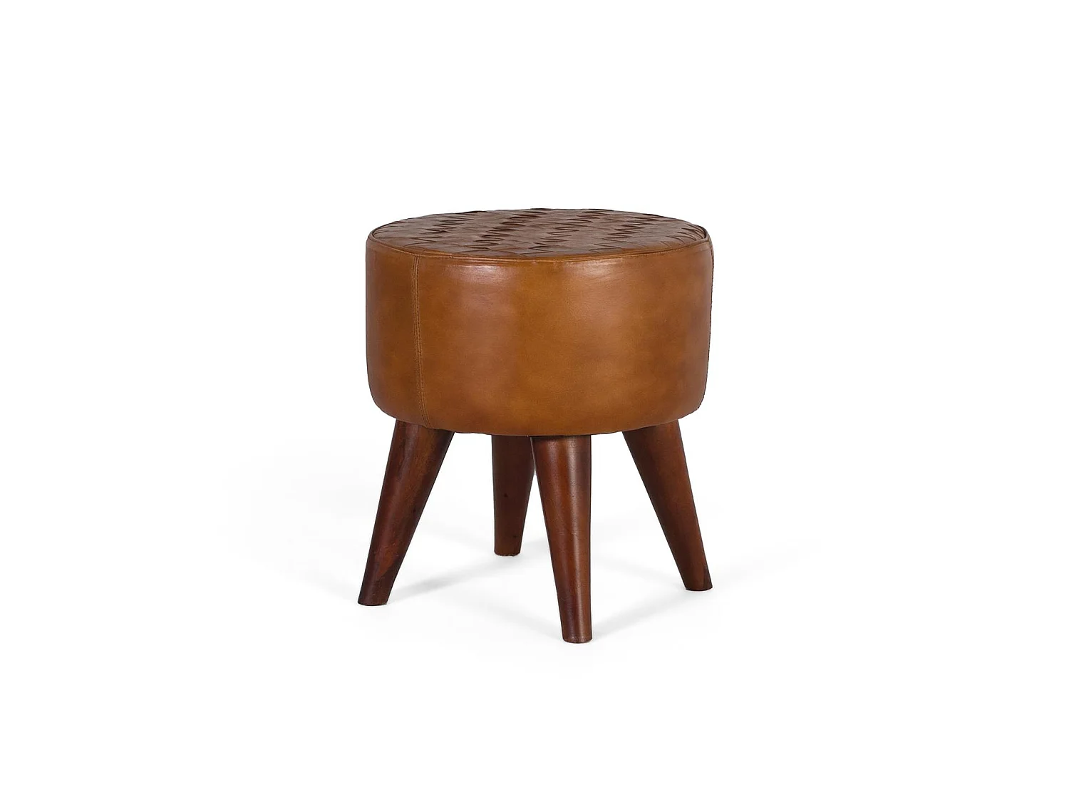 Kruk van hout en leer, 38 cm, elegante vintage stijl - 42x38x38