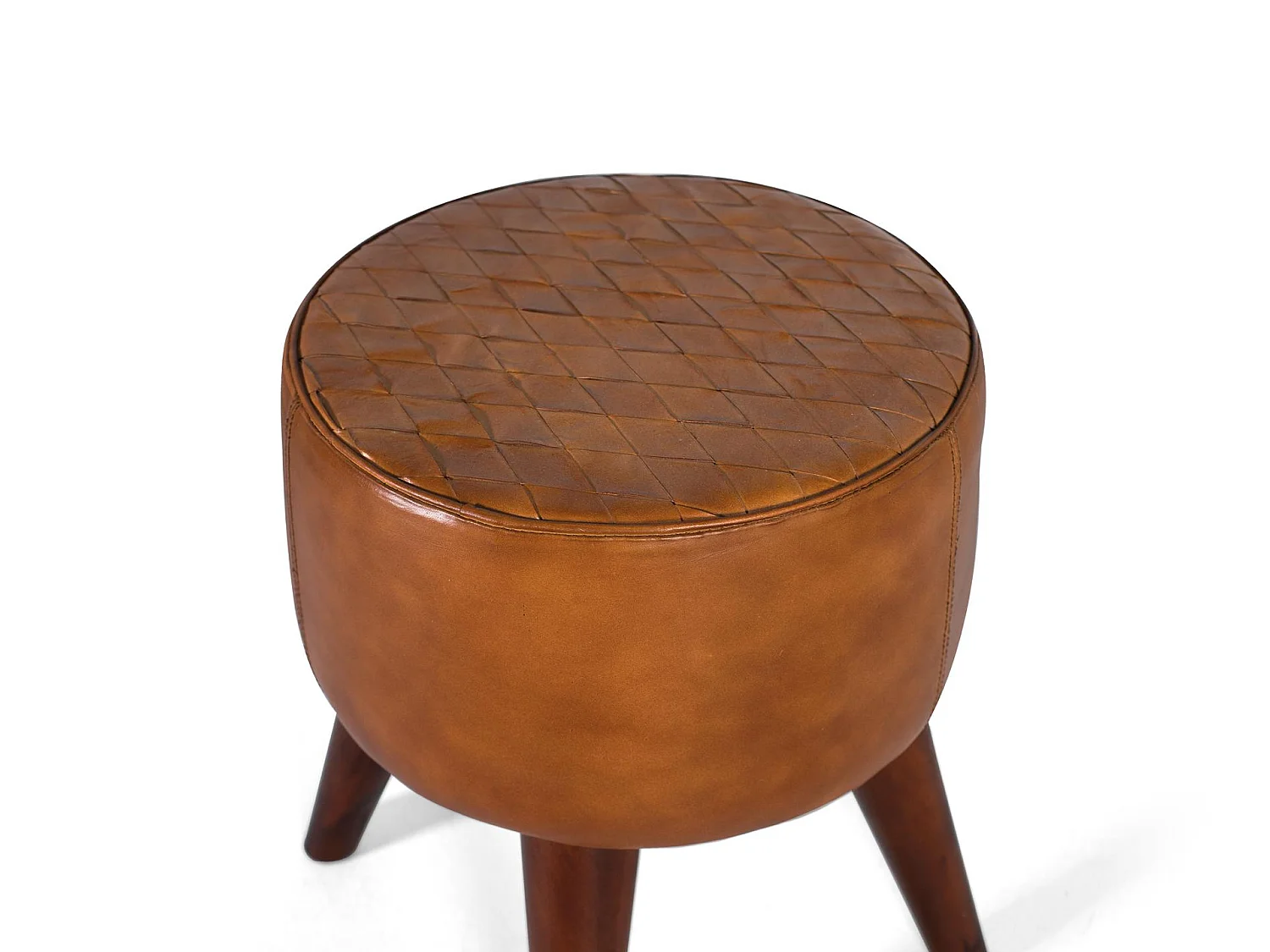 Kruk van hout en leer, 38 cm, elegante vintage stijl - 42x38x38
